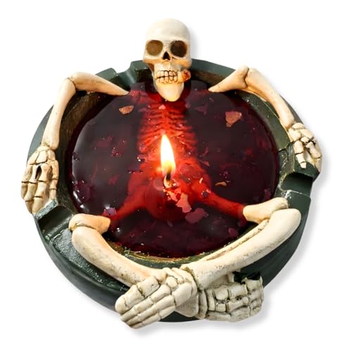 Skeleton Halloween Scented Candle, 13.5oz (385g) Spooky Decorative Skull Bowl Candle, Soy Wax Blend...
