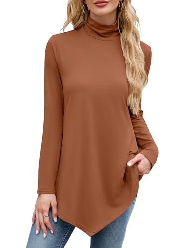 Image of JUSTFASHIONNOW Turtle Neck Shirts for Women Long Sleeve Fall Tunic Tops