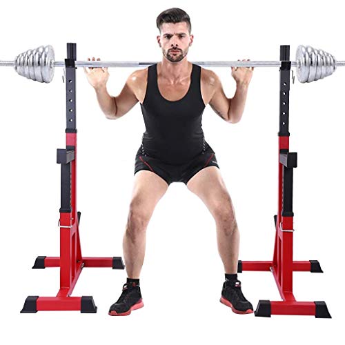 MINIKID Adjustable Dumbbell Racks, Home G-ym Multifunction Squat Rack Stands Weight Lifting Bench Press Barbell Rack Pull Up Bar Stands for Indoor Fitness Lifting Frame【US Fast Shipment】 (Red)