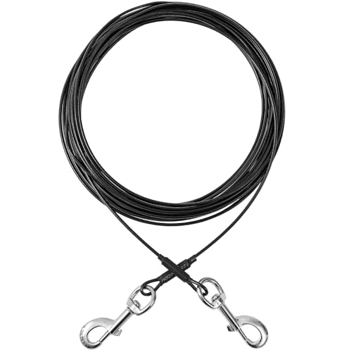 Mi Metty Dog Tie Out Cable 50ft Dog Run Cable Tie-Out Cable for Small Dogs Up to 60 lbs Dogs Leash Tether for Yard Camping and Outside