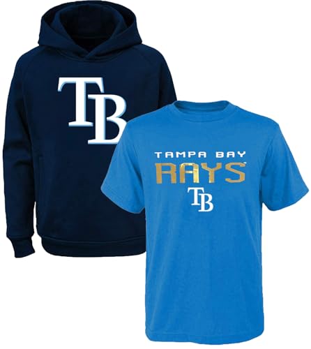 Outerstuff MLB Kids Youth 8-20 Team Color Polyester Performance Primary Logo Pullover Hoodie Sweatshirt and T-Shirt 2 Pack Combo Set - Tampa Bay Rays Large (14-16)