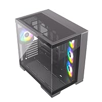 Silentware View A-RGB Black Midi Tower PC-Gehäuse Showcase, Frontpanel und Seitenfenster aus gehärtetem Glas, 4X 120mm RGB Lüfter, 4-Pin-PWM und 3-Pin Steurung, Abnehmbarer Deckel, USB-C, ATX/mATX/ITX – Ansicht 2