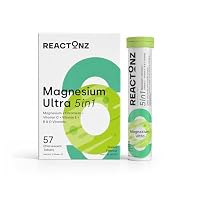 REACTONZ 5 in 1 Magnesium Ultra Multivitamin Supplement – 300 mg Elemental Magnesium (Glycinate & Carbonate) with Chromium & Vitamins C, E, B & D – Zesty Guava Flavour – Gluten-Free – Muscle Function & Relaxation Support – 57 Day Supply Effervescent Tablets