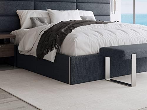 VANT Upholstered Platform Bed - King Size -weave blue denim - Easy Assembly Bed Frame No Box Spring Needed Foundation for Optimal Support - Sleek Modern Design for Any Bedroom