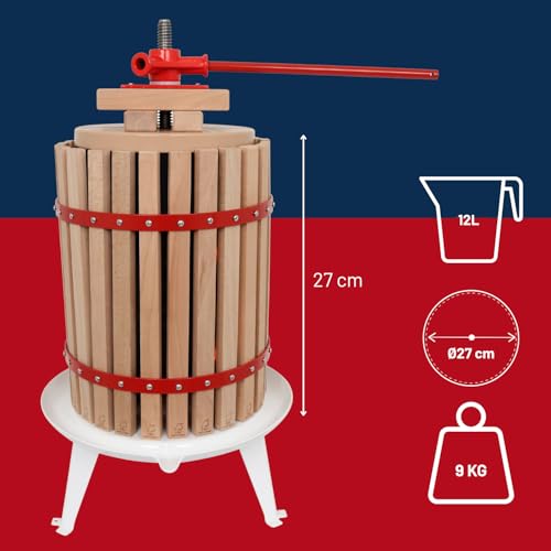 HOME It® Pressoir à fruits 12L en bois de chêne – Presse manuelle avec sac à jus – Extraction naturelle pour pommes, poires, fruits rouges – Certifié FSC et LFGB, Marron – vue 2