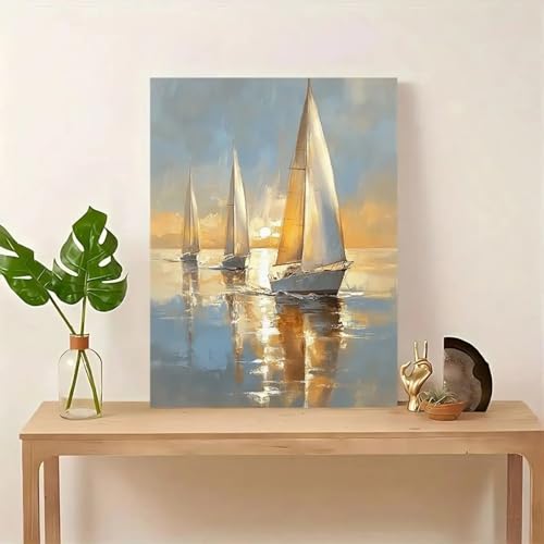 Voilier en mer déco murale chambre d'hôte en toile pastel 60x80