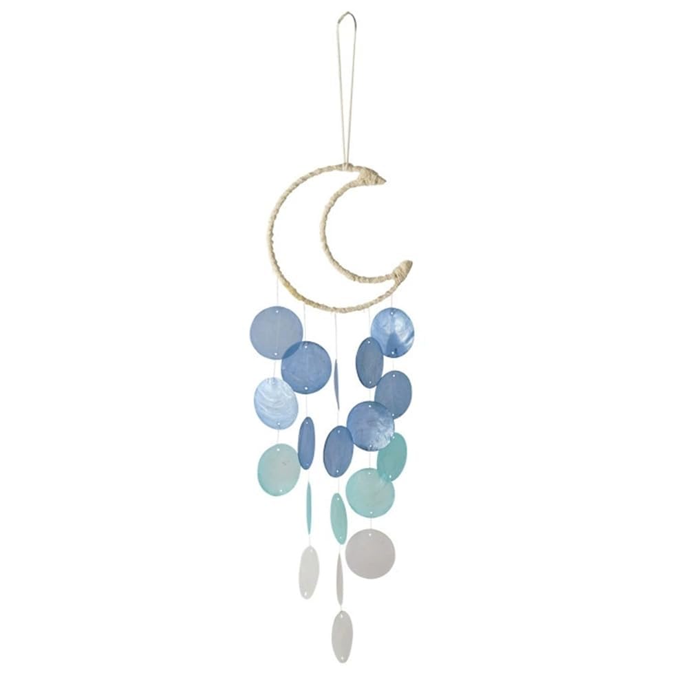 Wind Chime Moon Seashell Wind Chimes Natural Shell Windchimes For Decoration Chrismas Birthday Gifts Windchime(Blu)