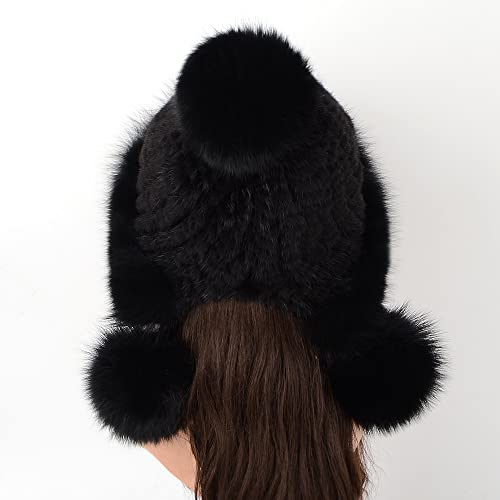 Gegefur Women's Winter Russian Fur Hat Warm Knitted Mink Fluffy Furry Hat Outdoor Knit Bowler Hats For Women (W-Black) #TOP3