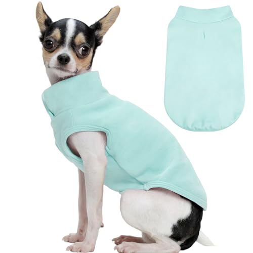 FUAMEY Dog Fleece Vest for Small Dogs,Warm Stretchy Dog Sweatshirts Pullover with Leash Hole Dogs Sweater Soft Pet Turtleneck Cozy Pet Vest Lightweigh
