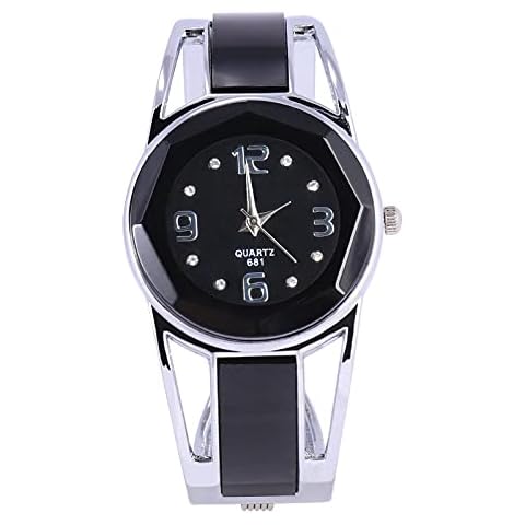 ele ELEOPTION Black Women Bangle Watch Bracelet Quartz with Rhinestone Round Stainless Steel Band Wrist Ladies Watches with Womens Watch Box Cover