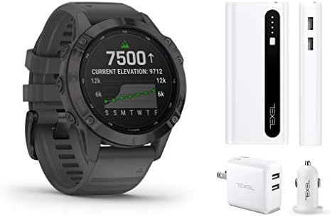 Garmin Fenix 6X Pro Solar Titanium Carbon Gray DLC with Black Band, Premium  Multisport GPS Watch (010-02157-20) and Texel 10,000mAh Portable Battery  Pack, Wall and Car Charger Bundle : Electronics - Amazon.com