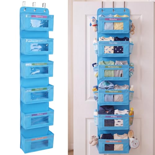 Hoteam Weekly Clothes Over the Door Organizer 6-Shelf for School, Blue