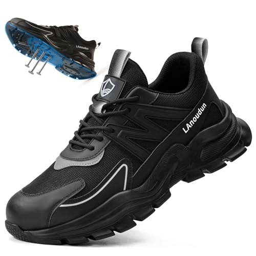 Image of Steel Toe Shoes for Men, Lightweight Safety Work Shoes, Breathable Puncture-Resistant Work Shoes for Warehouse, Factory and Light Construction