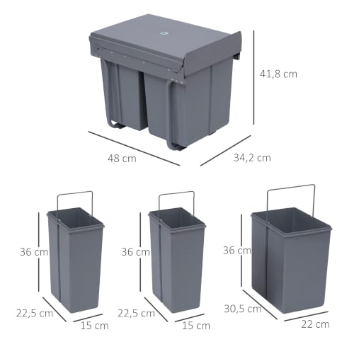 HOMCOM Poubelle sous Évier Coulissante 2x10+1x20 L 48x34 851-002, vue 7 sur 8