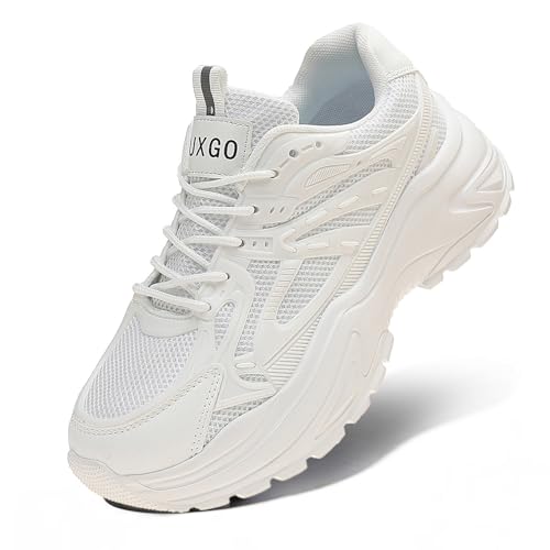 LUXGO Zapatillas Deportivas Plataforma Mujer Blancas Suela Gruesa Cómoda Tacón Cuña Casual Moda (White, Adulto, Mujer, 37, Números, Sistema Tallas Calzado EU, Mediano)