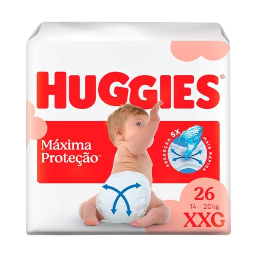 Fralda Descartável Huggies Máxima Proteção Mega Tamanho XXG - 6 Pacotes com 26 Fraldas - Total 156 Tiras