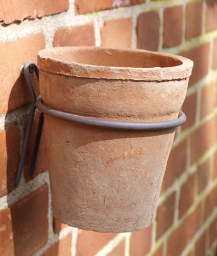 Generisch Blumentopf Ø 12,5cm Metall Wandhalter Aged Terracotta Landhaus Tontopf Pflanztopf Gartendeko (29)