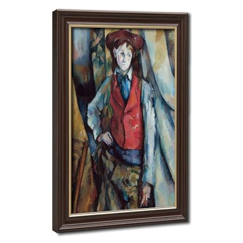 Toile Garçon au gilet rouge de Cézanne avec cadre suspendu haut de gamme