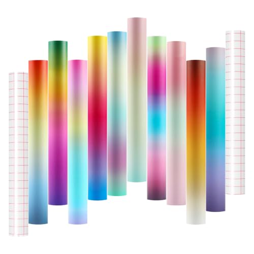 Image of HTVRONT Rainbow Permanent Vinyl 10 Sheets 12 inchx10 inch Gradient Adhesive Vinyl