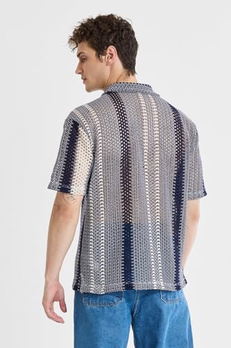 Image of SNITCH Greyish Blue Polo Box Fit Crochet T-Shirt