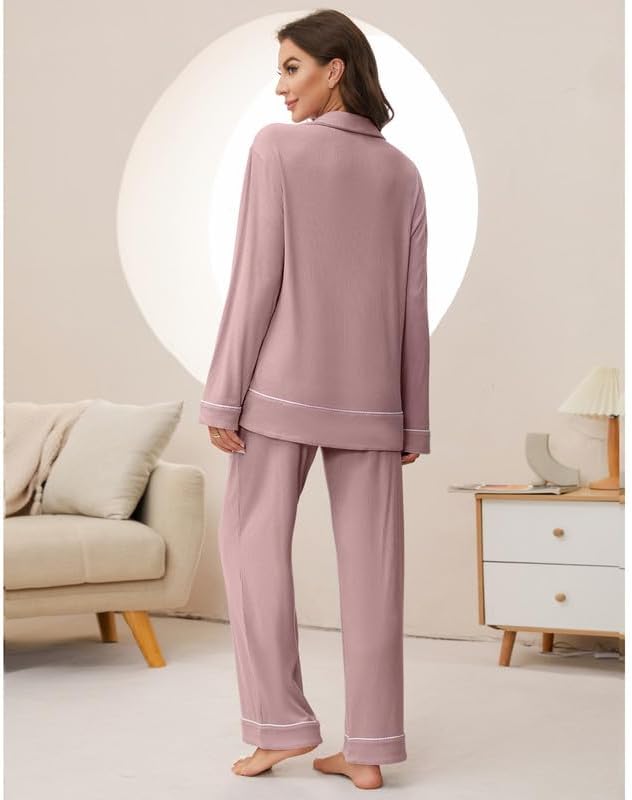 HEARTNICE Women Soft Pajama Sets, Long Sleeve knit Sleepwear Button Up 2-Piece Pjs Lounge Sets - Image 6