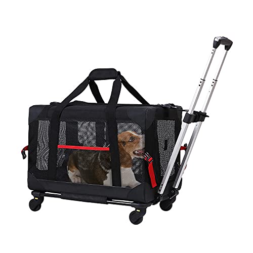 ELEGX Pet Rolling Carrier with Detachable Wheels Travel Rolling Carrier for Small & Medium Pets up to 33 lbs, Collapsible and Breathable