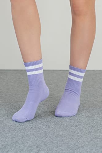 Gowith 3-4 Pairs Cotton Colorful Retro Thin Striped Socks For Men & Women, Casual Soft Lightweight Quarter Socks S/M, Purple, Model 2501 #TOP2