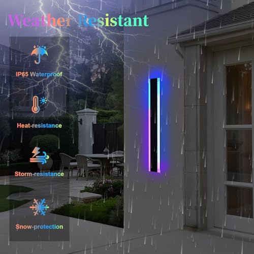 QueeuQ 2 Pack RGB Outdoor Long Wall Lights Fixture,40 inch Modern Outdoor LED Wall Light,Dimmable Outside Wall Sconce Linear Lights,Exterior Lighting Fixtures for Garage,Porch,Patio,Front Door — view 2