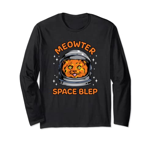Funny Orange Cat Meowter Space Blep Kitty Cat Astronaut Maglia a Manica