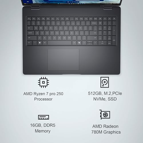 Image of Dell Pro 16 Plus PB16255 (Next Gen Latitude 5550) Business AI PC Laptop (16 inch FHD+, AMD Ryzen 7 PRO 250 (> Intel Ultra 7 155U), 16GB DDR5, 512GB SSD), 1080p Webcam, Thunderbolt 4, Wi-Fi 7, Win 11 Pro