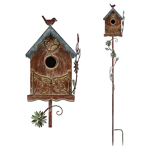 Mocome Baroque Cottage Bird House Stake For Outside With Pole, Distressed Metal Birdhouse Stand For Outdoor Garden,Purple #TOP3