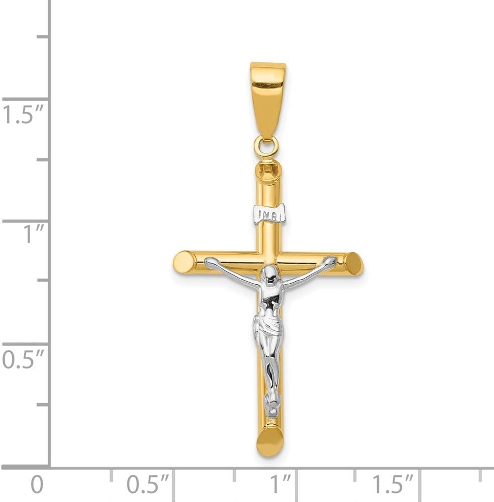 Diamond2Deal 14k Two-tone Hollow Crucifix Cross Shape Charm Pendant L 1.61 in, W 0.78 in