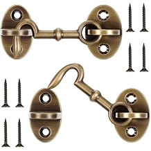 2 Pieces 2.75 Inch Brass Hook and Eye Latch Gate Door Latch Cabin Hook Lock Door Lock Hardware Best for Window, Sliding, Shed, Fence, Gate, Cabinet, Bathroom, Closet Bronze