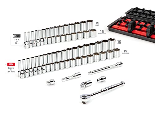 TEKTON 74-Piece 3/8 Inch Drive Socket and Ratchet Set #TOP27