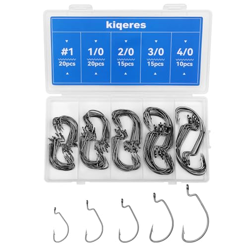 80PCS High Carbon Steel Bass Fishing Hooks, Weedless Worm Hooks,