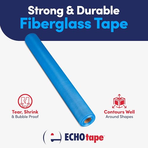 Image of ECHOtape ME-W8306 Self-Adhesive Stucco Fiberglass Mesh Tape for Profiles and Trims | Outdoor Construction Tape | Drywall Repair | Mesh Contactor | Blue or White | 36 in x 150 yds