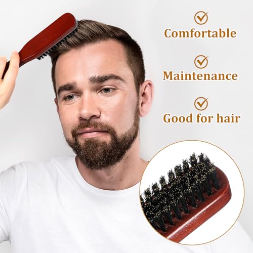 Wildschweinborsten Bürste Sleek Bun Bürste Haarbürste mit Holzgriff Haarstyling Bartkamm Männer für Langes, Dickes, Lockiges, Welliges, Trockenes Oder Geschädigtes Haar