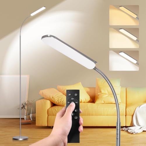 Image of LED Uplighter Floor Lamp, 18W 1800LM Dimmable Floor Standing Lamp with Remote & Touch Control, 1min Installation, Standard Eye Caring Reading Lamps Living Room Modern for Bedroom (Brushed Nickel)