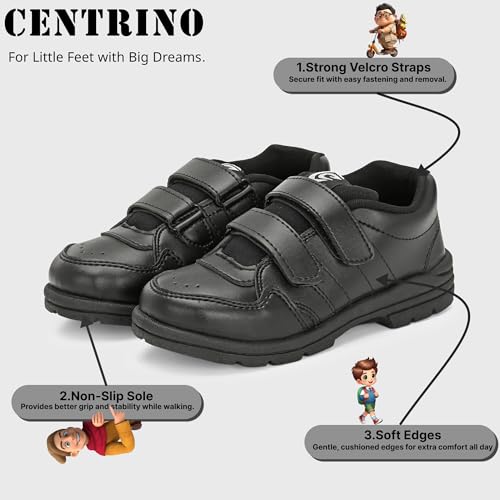 Image of Centrino Unisex-Child Uniform Dress Shoe | Soft Cushioned Memory Foam Heel Pad Support | Kid's | Boy's | Girl's | Children |Uniform Shoes | Lightweight | Velcroo |Easy Wear & Care| Formal Shoes | Padded Textured Heel Grip Lining | Breathable | All Day Comfort (8123)
