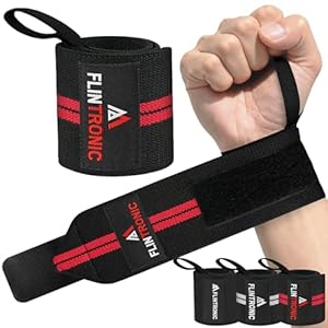 flintronic Weight Lifting Wrist Wraps Support, Fitness Wrist Wraps for Weightlifting, 13” Elasticated Cotton Straps with Thumb Loop, for Powerlifting, Bodybuilding & Weight Lifting