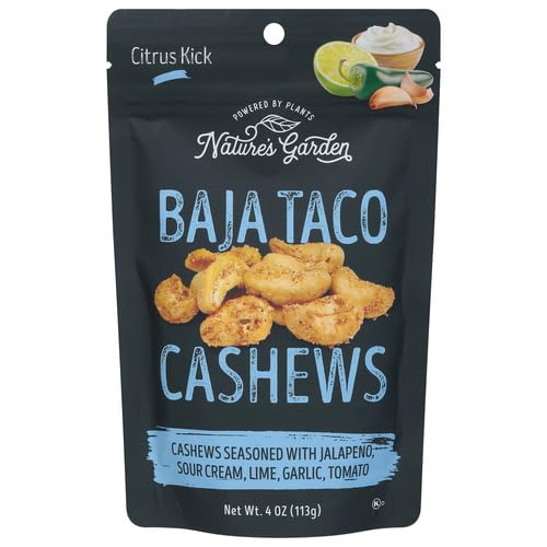 Nature's Garden Baja Taco Cashews, 4 Oz (Pack Of 6) - Seasoned Roasted Cashews, Spicy Mexican Snacks, Flavored Nuts Snack Pack, Cinnamon Cashews, Healthy Snack For Adults, Gluten Free Cashews #TOP20