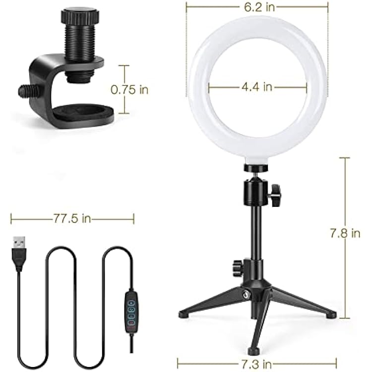 6 LED Selfie Ring Light with Tripod Stand, Video Conference Lighting Kits for Webcam Lighting/Zoom Lighting/Self Broadcasting/Live Streaming