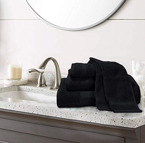 Glamburg Ultra Soft 8-Piece Towel Set - 100% Pure Ringspun Cotton, Contains 2 Oversized Bath Towels 27X54, 2 Hand Towels 16X28, 4 Wash Cloths 13X13 - Ideal For Everyday Use, Hotel & Spa - Black #TOP4