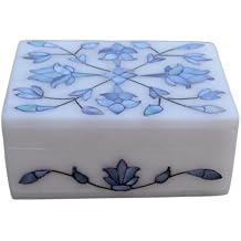 Floral Symmetry Marble Inlay Jewelry Box Gorgeous Handmade Organizer Trinket Box 4 X 3 inch with Floral Inlay - Shiny Decorative Marble Ring Box Inlay Art Unique Art Great Birthday Gift