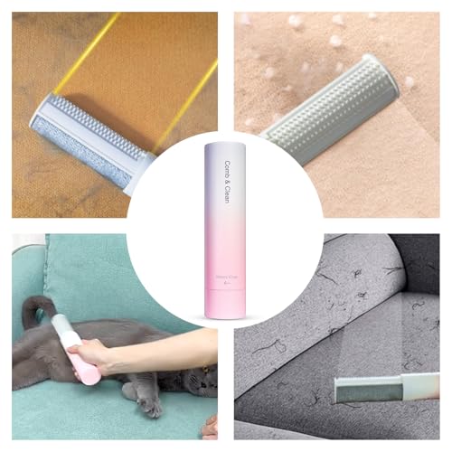 Image of TUXTOOX Pet Hair Removal Tool, 2-in-1 Pet Grooming Hair Comb & Hair Brush Cleaner Used For Removing Cat and Dog Hair from Sofas, Clothes (Pink)