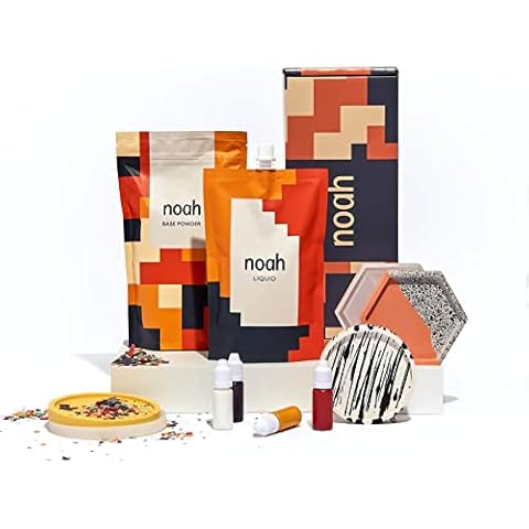 noah Jesmonite & Terrazzo Craft Kit - Complete DIY Set - Casting Kit for Beginners - Galentine & Valentine Day Gift Idea (Hexagon & Round Coaster Moulds / Primary Colours) Cover
