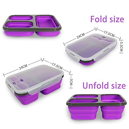 Exclusivo Bolsillo Foldable Bento Lunch Box (6Pcs) For Women Men With Spork & Lid Bpa Free,Collapsible And Leakproof Space Saving Food Storage Containers With 3 Compartments(6 Color Pack) #TOP6