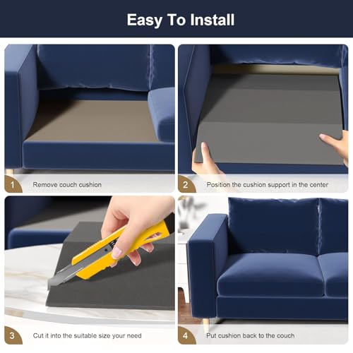 Image of Couch Cushion Support for Sagging Seat - 24 inch x 24 inch High-Density Trapezoid 35D Foam Sofa Cushion Supports, Couch Supporter for Under The Cushions, Grey Set of 1