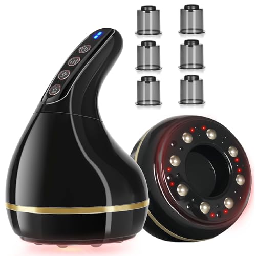 Angju Smart Cupping Therapy Massager 8-in-1 Red Light Cupping Kit for Targeted Pain Relief Muscle Soreness Tighter Skin 9-Level Heat Gua Sha Therapy Split Design Cupping Set (BLACK)