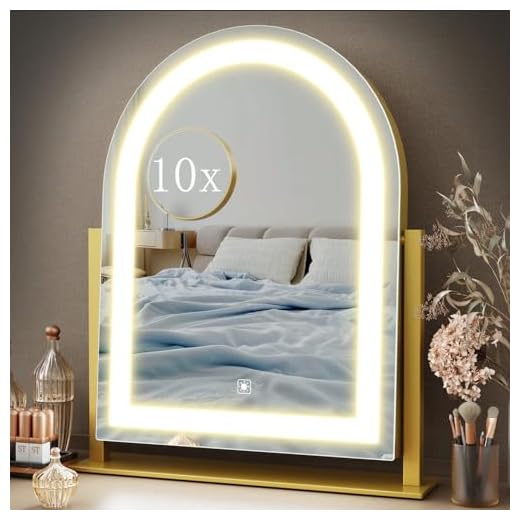 Gvnkvn Vanity Mirror with Lights, 15.2’’ LED Makeup Mirror Detachable 10X Magnification, Smart Touch Control, 3 Color Lighting Modes,360°Rotation Tabletop Make Up Mirror for Bedroom Bathroom(Curved)